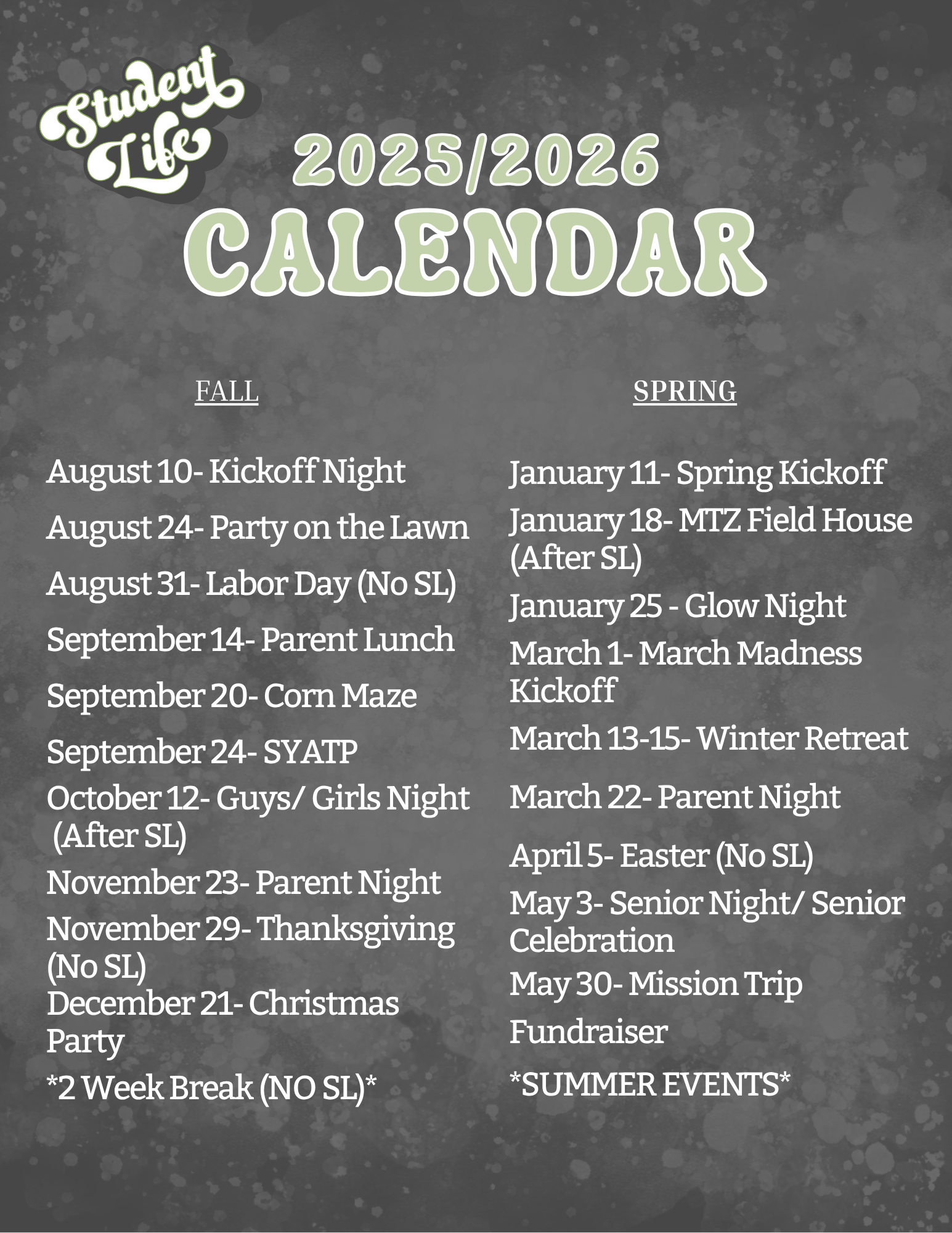 2025 SL Calendar